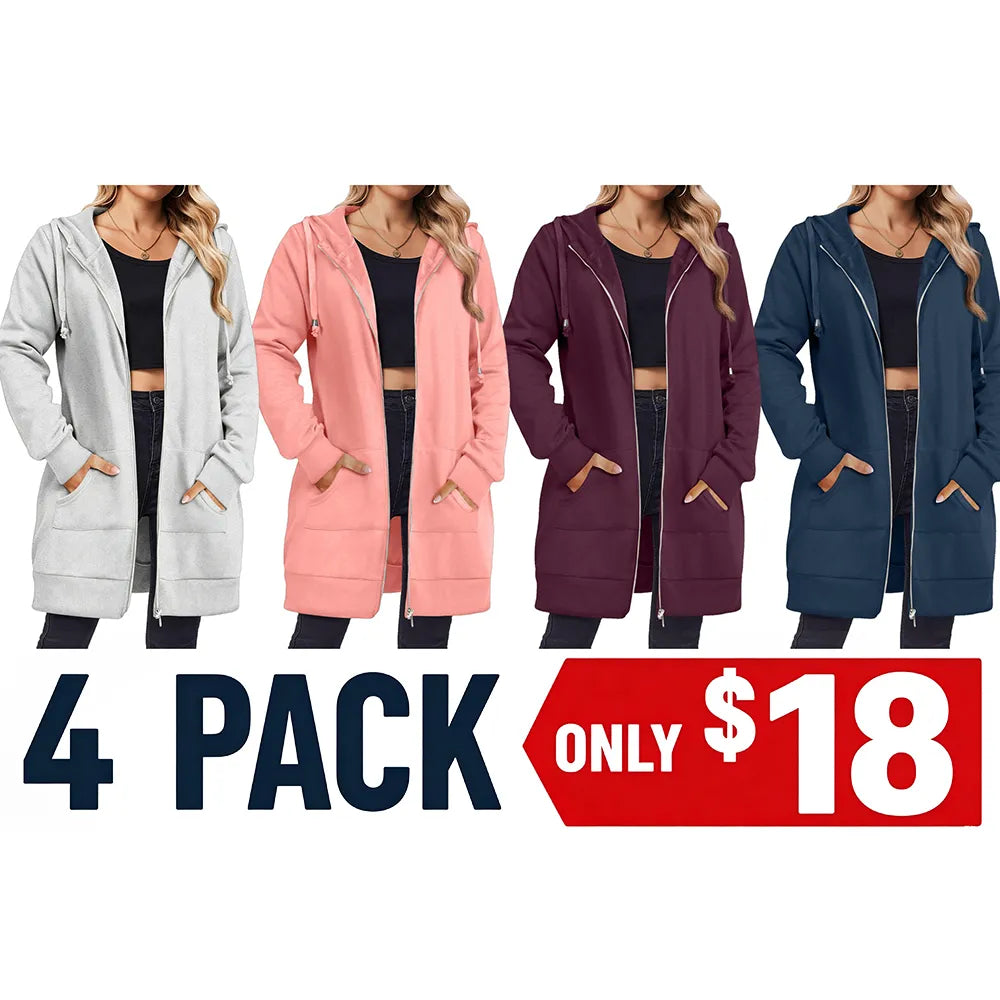 Women Zip Up Fleece Tunic Sweatshirt Long Hoodie
