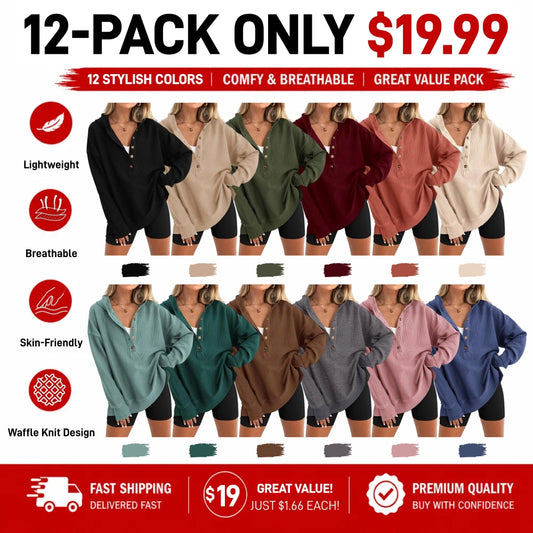 Women's Fashion Long Sleeve Hoodie, Oversized Button-Up V-Neck Sweatshirt