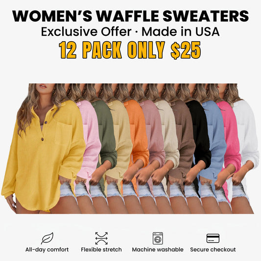 Women's Oversized Waffle Knit Henley Top🔥