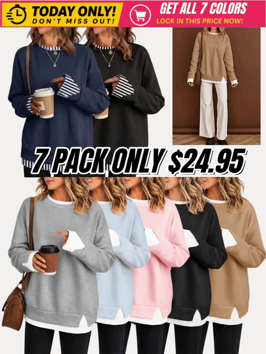 Faux-Layered Oversized Crewneck Sweatshirt