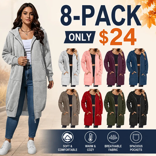 Women Zip Up Fleece Tunic Sweatshirt Long Hoodie