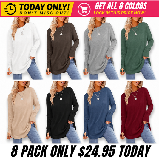Womens Long Sleeve Round Neck Tunic Tops🎊
