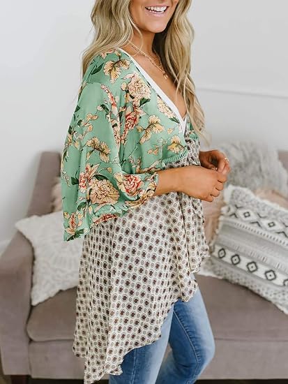 Womens Tie Front Kimono Cardigans Flowy Cover Ups