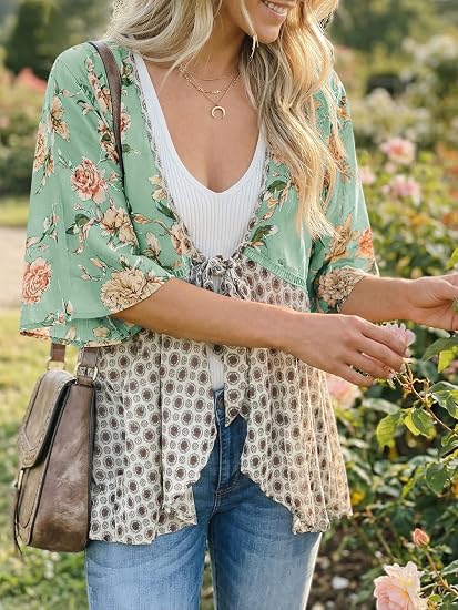 Womens Tie Front Kimono Cardigans Flowy Cover Ups