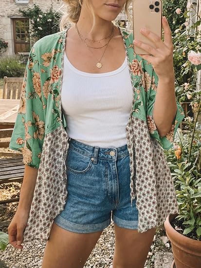 Womens Tie Front Kimono Cardigans Flowy Cover Ups