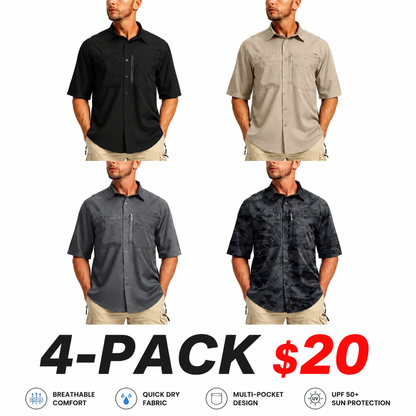 Men's UPF 50+ Outdoor Fishing Shirt - Lightweight Quick Dry Short Sleeve Button Down