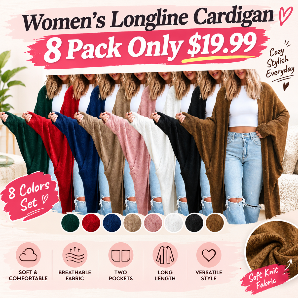 Women's Longline Cardigan – Dolman Sleeves